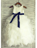Ivory Satin Organza Ruffled Flower Girl Dress With Detachable Sash